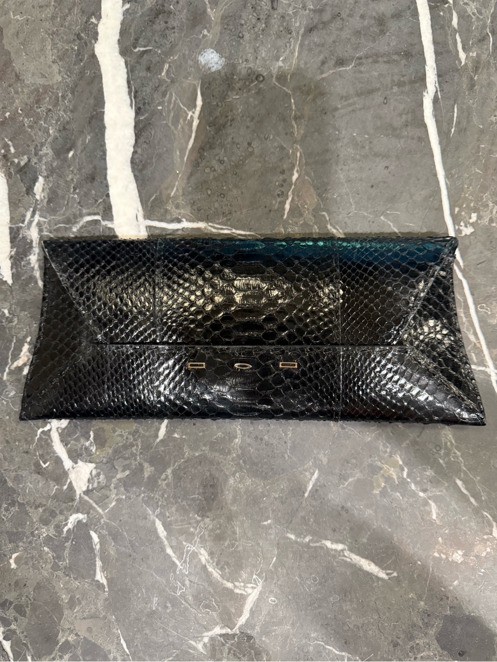 Jefferies Black Snakeskin Envelope Clutch